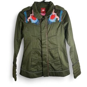 Oilily Bollywood Embroidered Olive Green Jacket Size 34